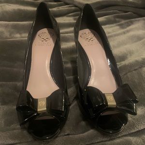 Vince Camuto Black Patent Wedge Heel with Bow